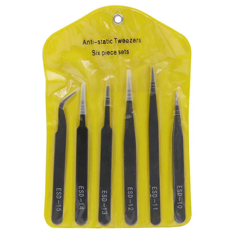 Präzisionspinzetten-Set, ESD, antistatisch, für die Elektronikreparatur, gerade, gebogen (6 Stück)