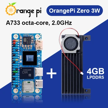 Orange Pi Zero 3W + Lüfter Einplatinen-Computer 4GB LPDDR5 Allwinner A733 Chip 3Tops NPU Orange Pi