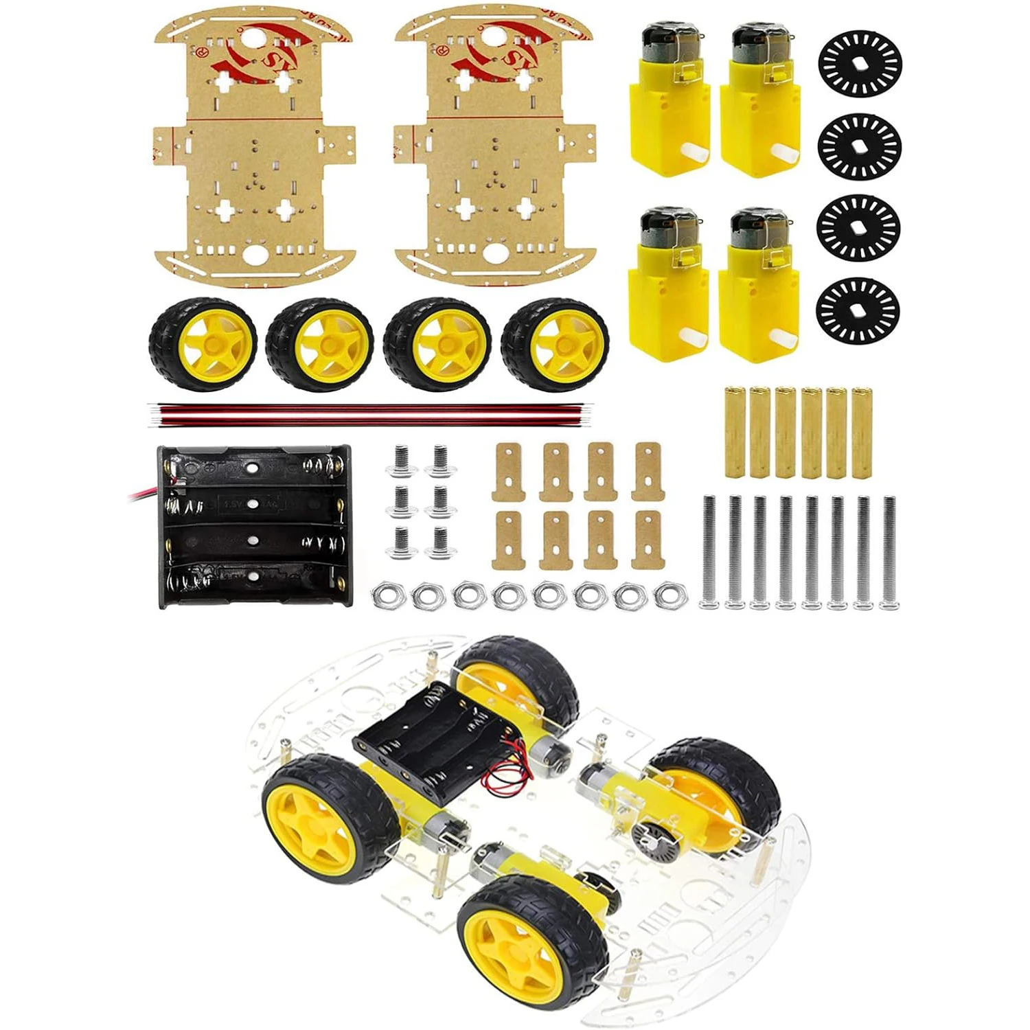 4WD 2-lagiges Smart Robot Car Chassis Kit mit Speed Encoder Batterie box für Kinder Teenager DIY Smart Robot