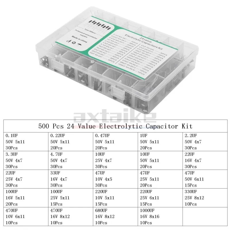 16V 25V 50V 0,1uF - 1000uF Aluminium-Elektrolytkondensator-Sortiment-S – Bild 4