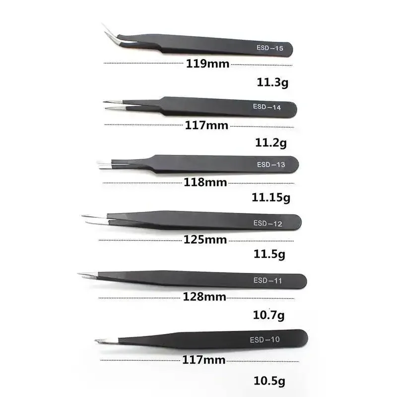 ESD-10 bis 15 Präzisions-Pinzetten-Set, 6 Stück, antistatisch, aus – Bild 4