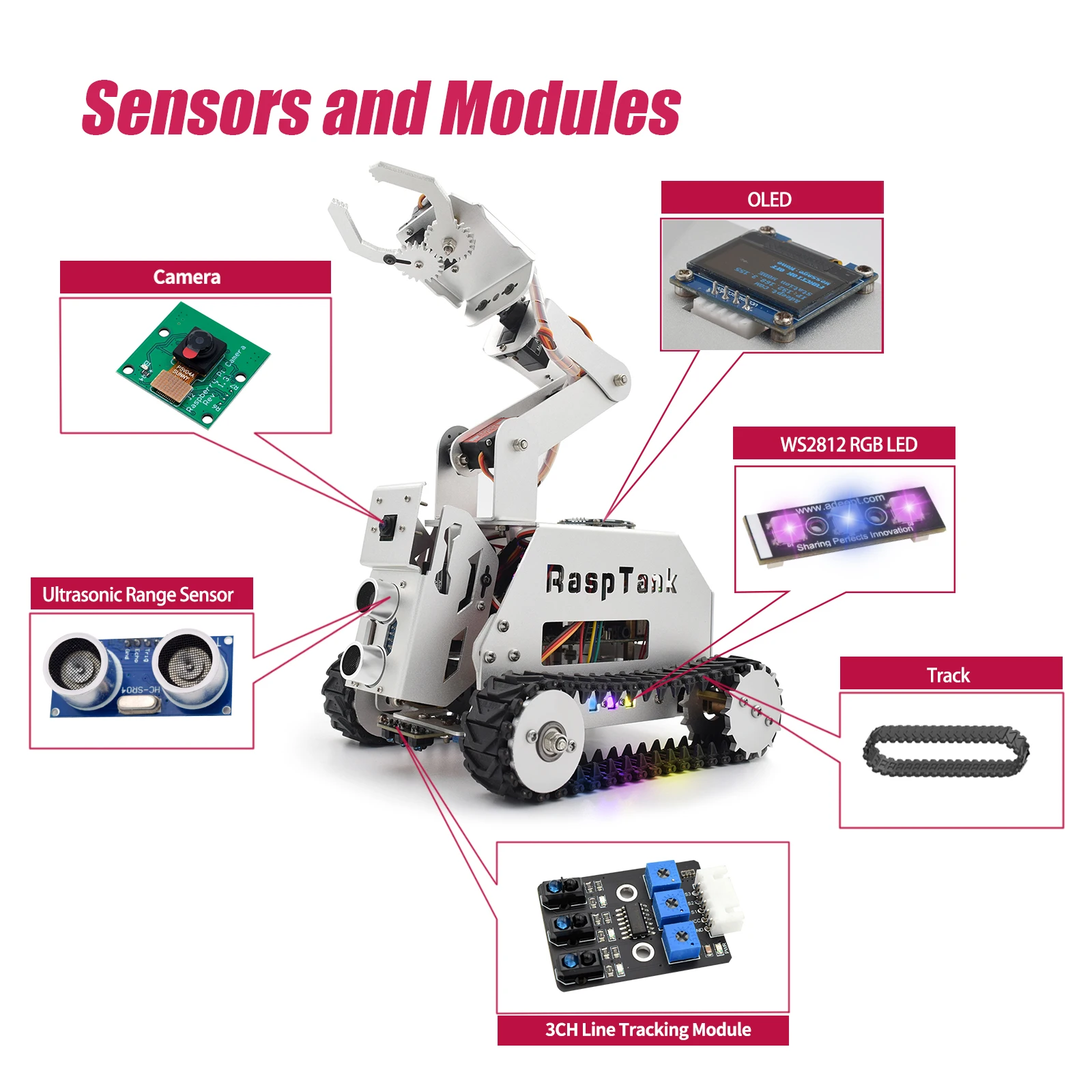 Adeept RaspTank Metal Smart Robot Car Kit für Raspberry Pi 5/4B/3B/3B+ – Bild 6