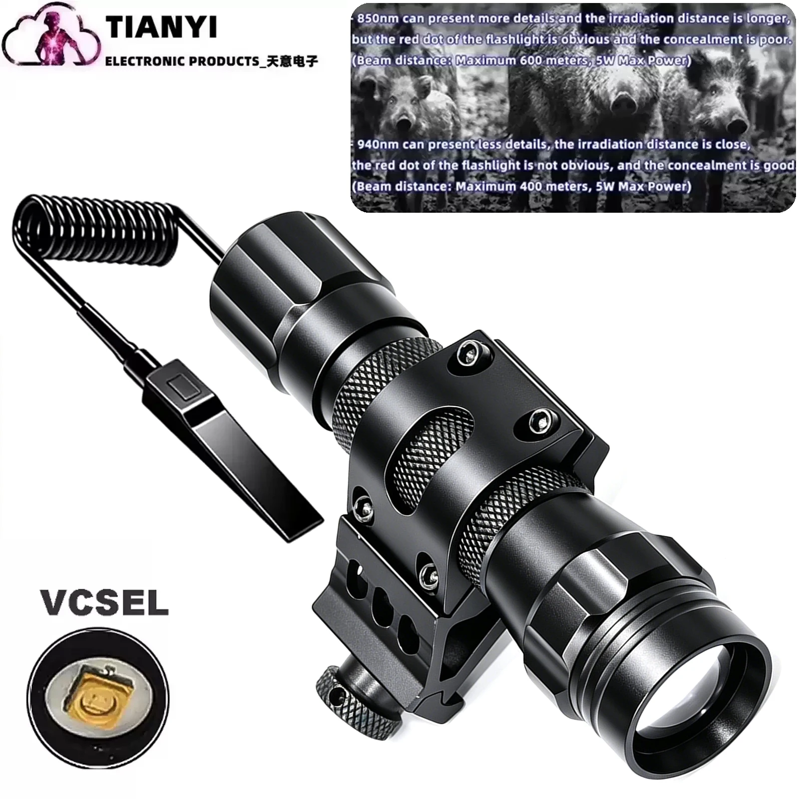 IR850nm&940nm Infrarot-LED-Zoomlampe mit hoher Helligkeit für Nachtsicht, Infrarot-Zusatzlicht, taktische