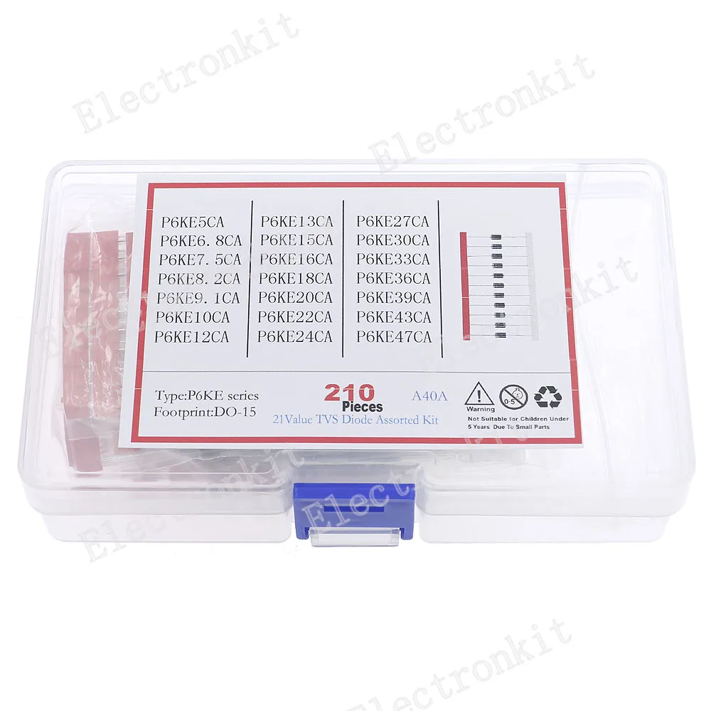 21-Wert-TVS-Dioden-Mix-Kit P6ke5A 6,8 A 7,5 A 8,2 A 9,1 A (210 Stück) – Bild 2