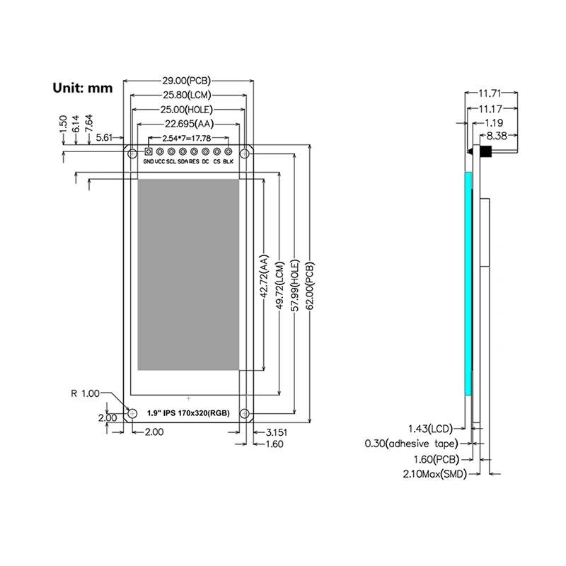 1,9 Zoll IPS Vollwinkel TFT Display Bildschirm LCD Bildschirm Farbe – Bild 6