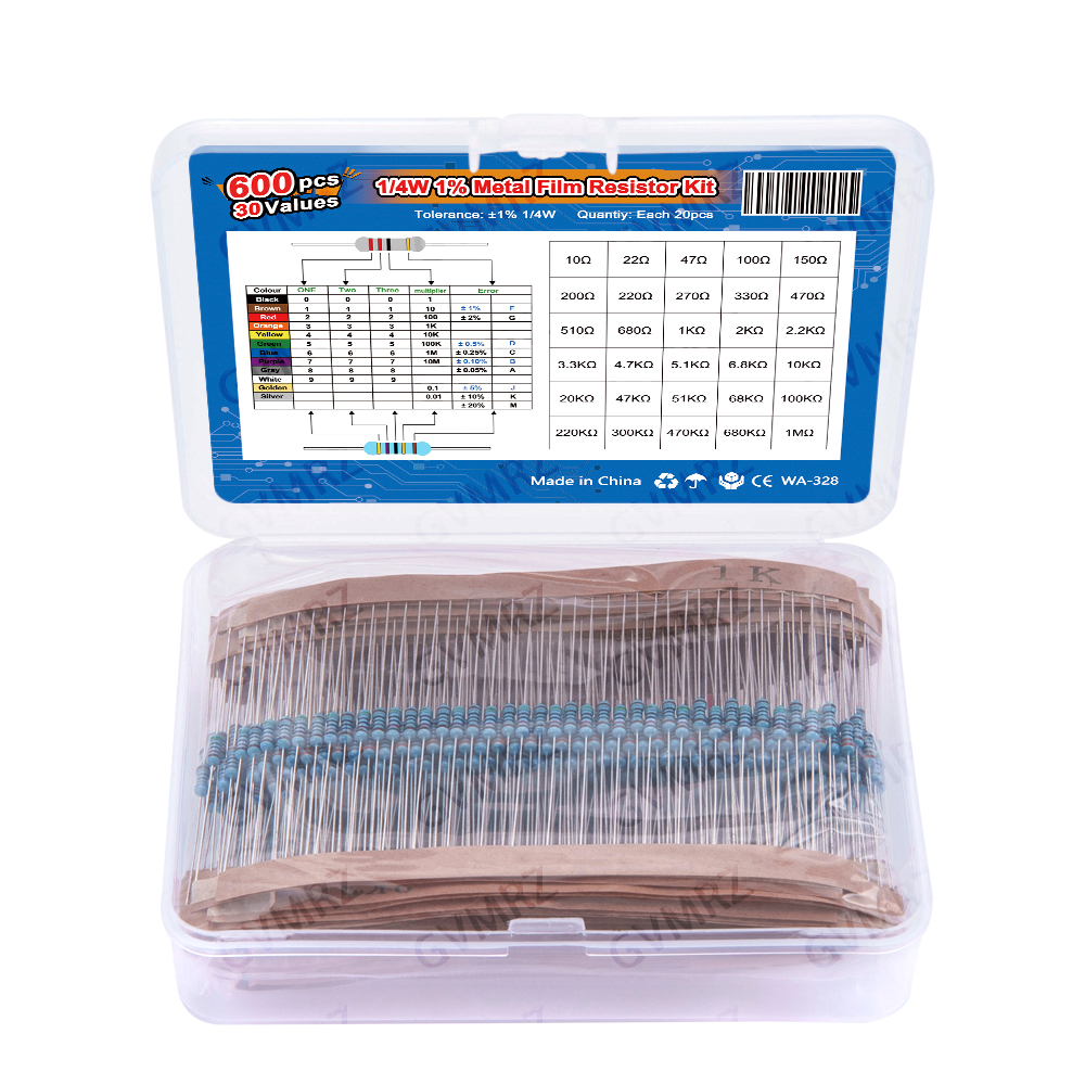 30 Werte, 1/4W Metallfilmwiderstand-Sortiment - 20 Stück (600 Stück) – Bild 3