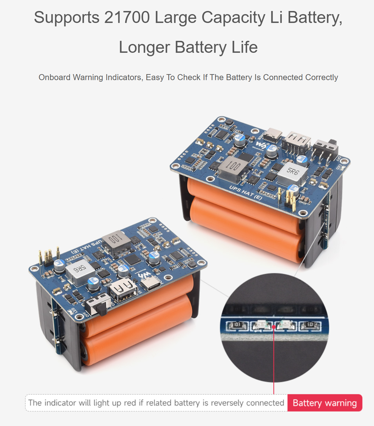 UPS HAT (E) für Raspberry Pi, unterstützt 4× 21700 Li-Batterien – Bild 4