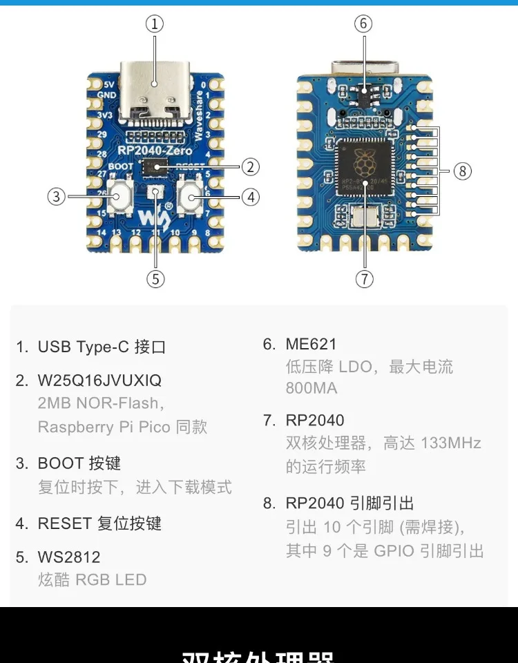 Entwicklungsboard basierend auf RP2040 Dual-Core-Verarbeitung – Bild 3
