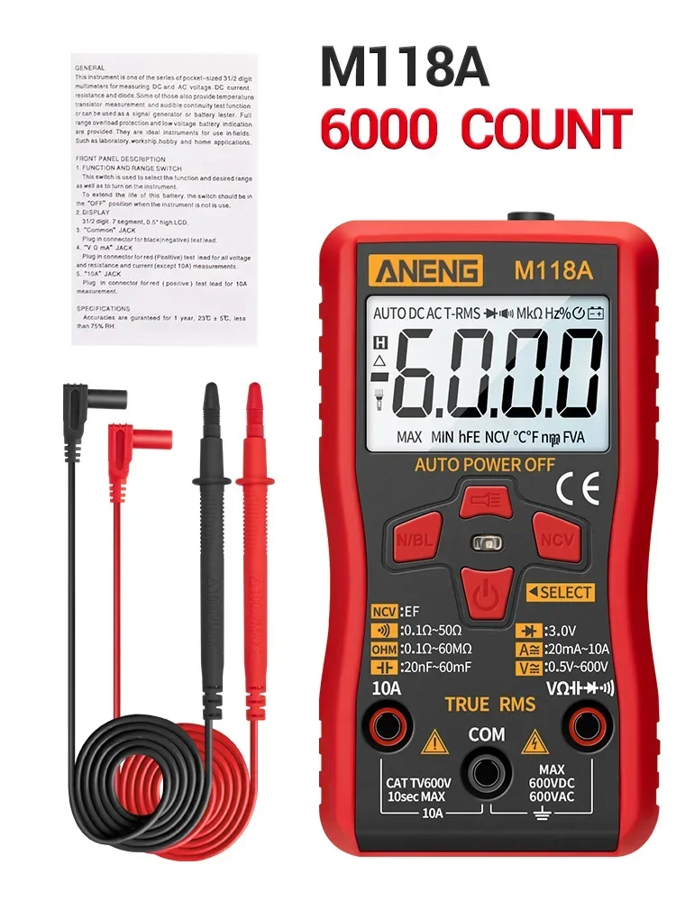 Digitalmultimeter Mini Multimetro 6000 Zählungen ANENG M118A AC Spannung Auto Kapazität Widerstand Diode Meter