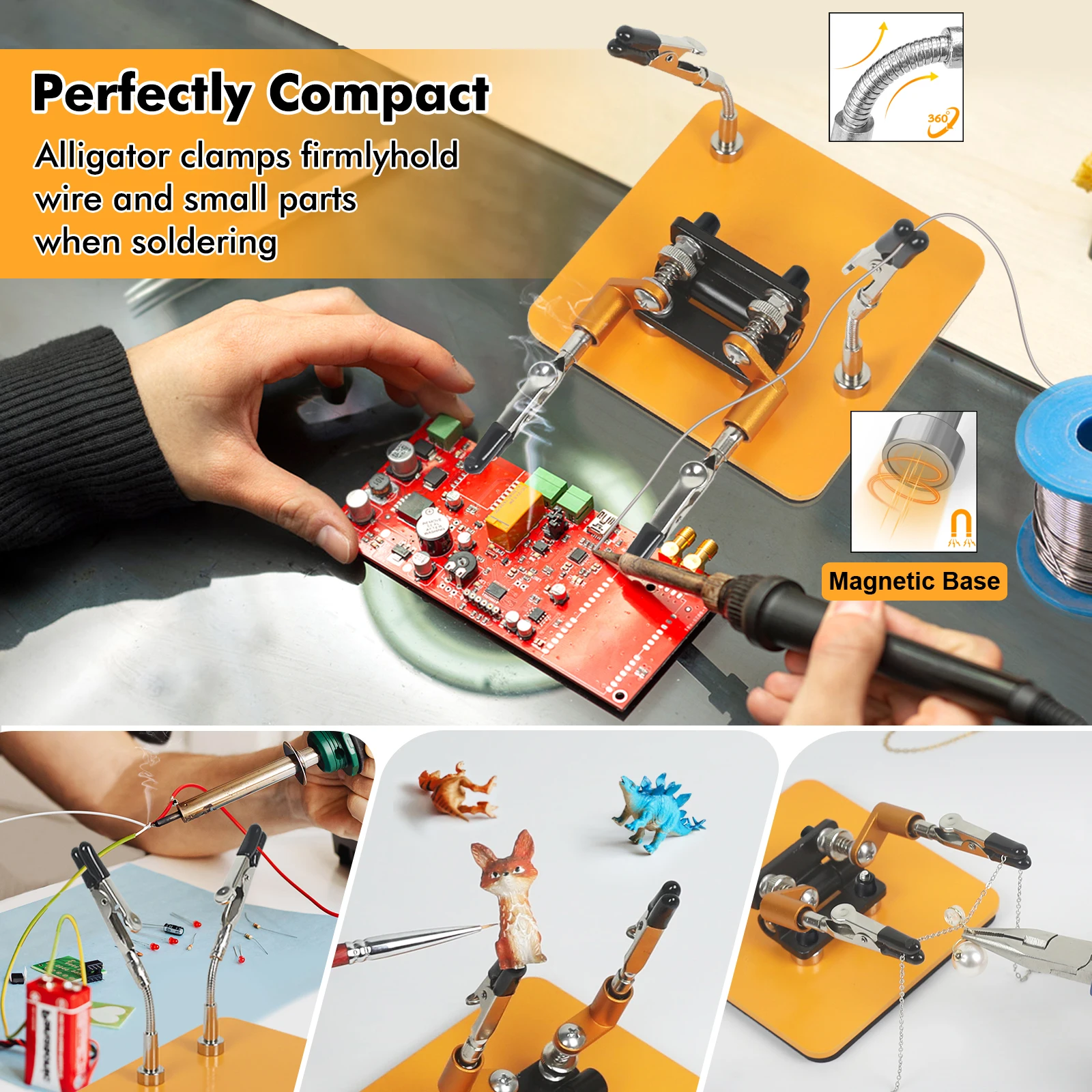Magnetische Dritte Hand Lötwerkzeug PCB-Halter Klemmen mit 2 Metall-Schwanenhalsarmen