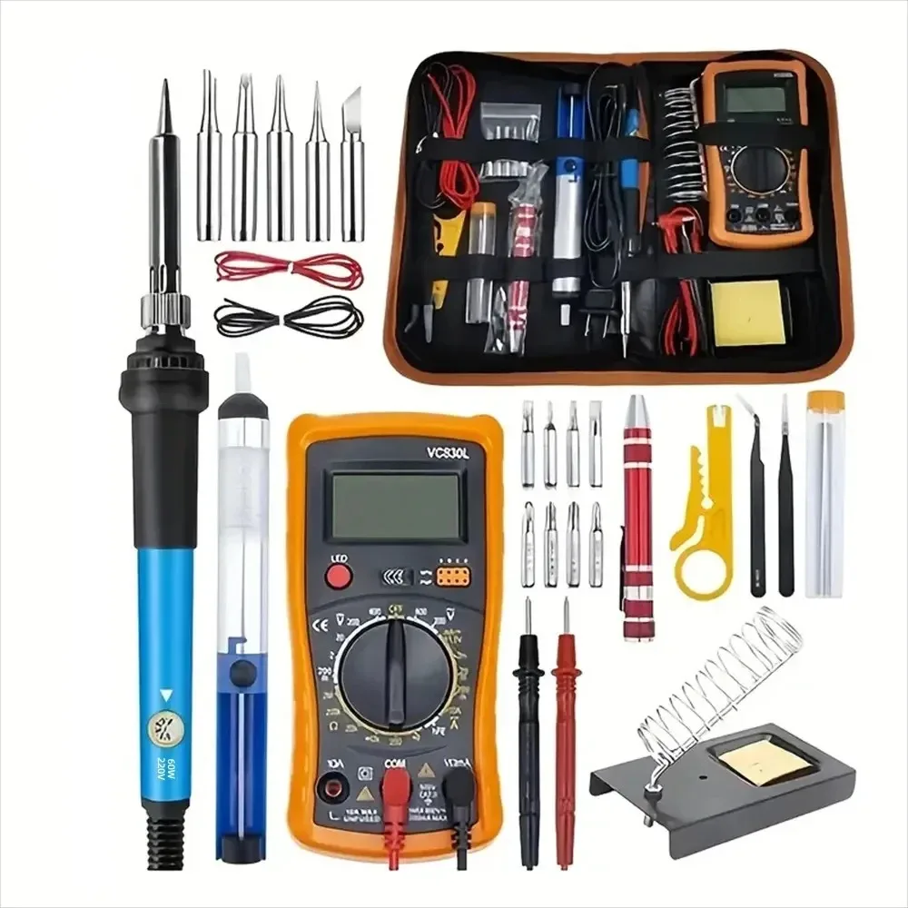 EU-Stecker Lötkolben-Set mit Einstellbarer Temperatur Professionelles Elektronik-DIY-Kit Multimeter