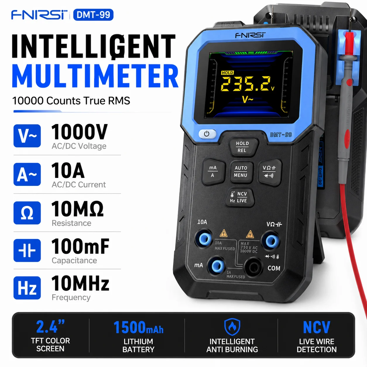 Digitales Multimeter 10000 Zähler Echte RMS-Werte AC/DC-Spannungs- und Strommessgerät Farb-TFT-Display