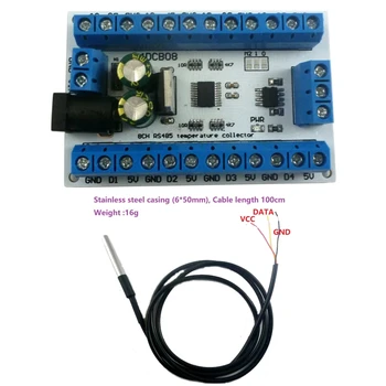 R4DCB08 8-Kanal DS18B20 RS485 Modbus RTU Temperatursensor Fernüberwachung Digitales Thermometer-Modul