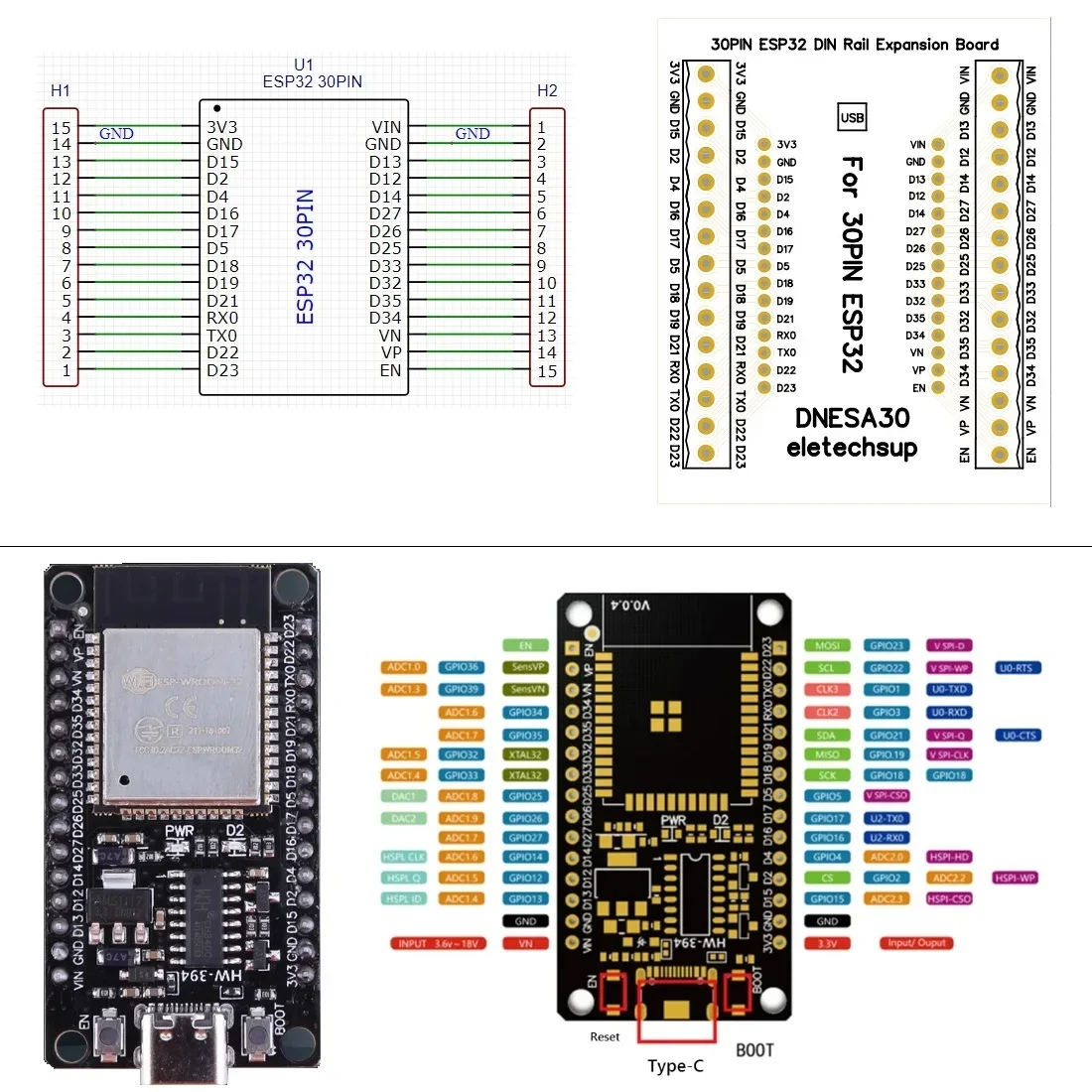 ESP32 DIN-Schienenmontage DIN35 C45 Schienen-Erweiterungsplatine 3,96 – Bild 6