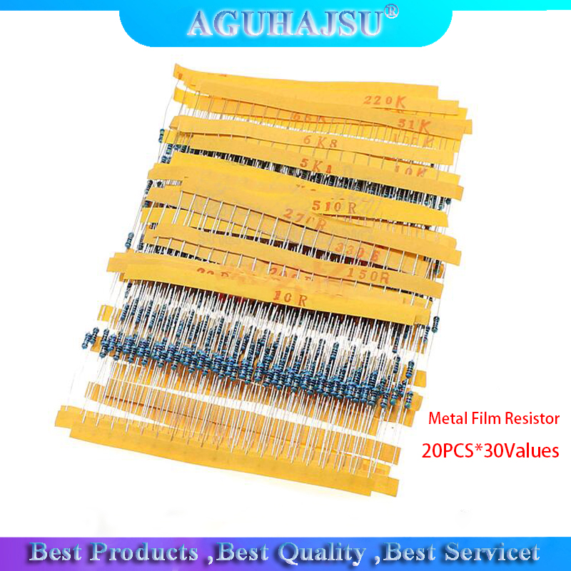 1/4 W 1 % 20 Stück * 30 Werte Metallschichtwiderstand Sortiment Kit Set Pack elektronischer (600 Stück)