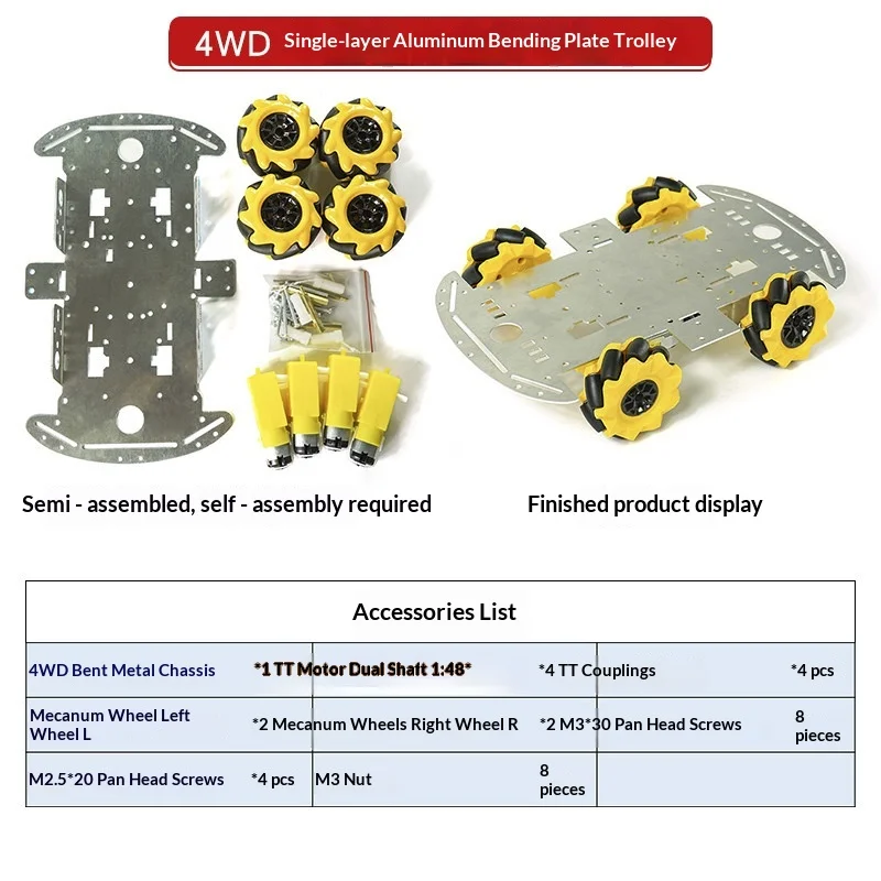 4WD Intelligentes Auto mit Mecanum-Rädern, Biegsames Roboterfahrzeug, Aluminiumlegierung-Chassis