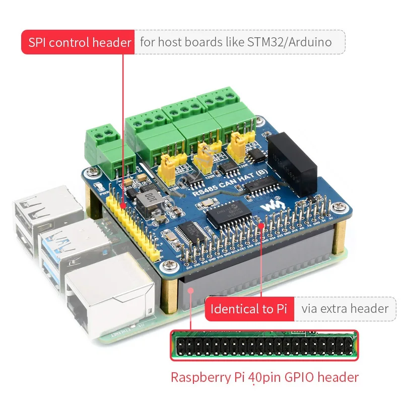 Raspberry Pi RS485 Isolierter CAN-Erweiterungs-HAT Dual RS485 CAN – Bild 6