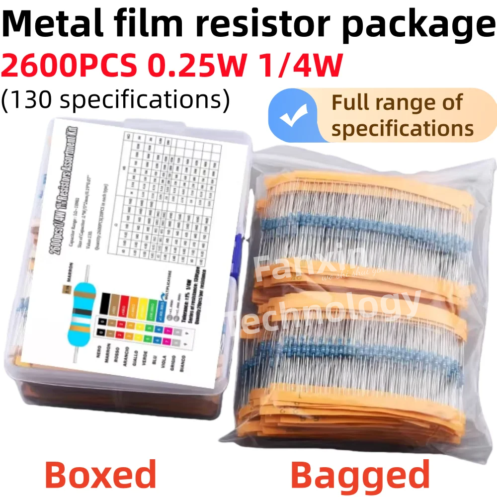 130 Werte 1/4W 0,25W 1% Metallfilm-Widerstände Sortiertes Paket-Set Widerstandssortiment Festwiderstand-Sets