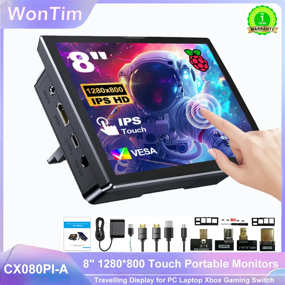 Raspberry Pi 5 4 7/8 Zoll Touchscreen IPS 1280x800 HD LCD HDMI-Display für RPI 4B 3B+ 3B PC Sekundärbildschirm