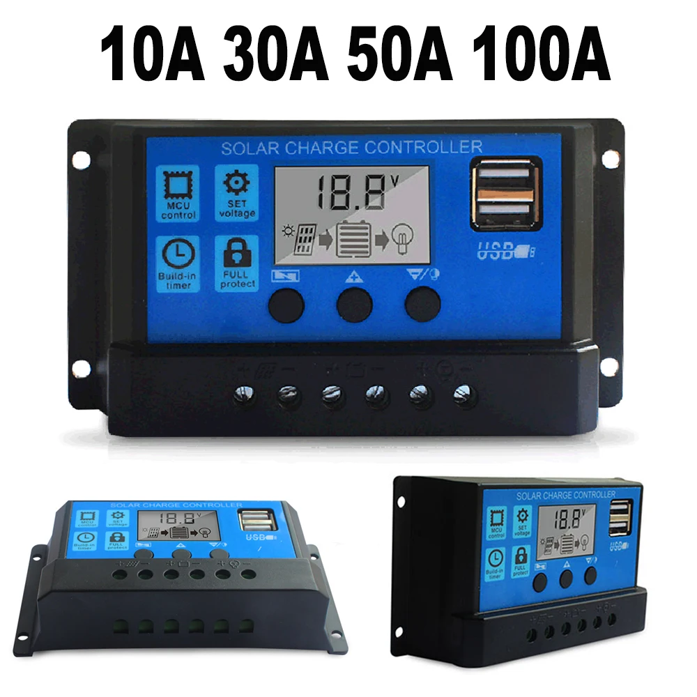 Solar laderegler, 12V/24V Solarpanel-Regler mit einstellbarer LCD-Anzeige Dual-USB-Port-Timer-Einstellung pwm