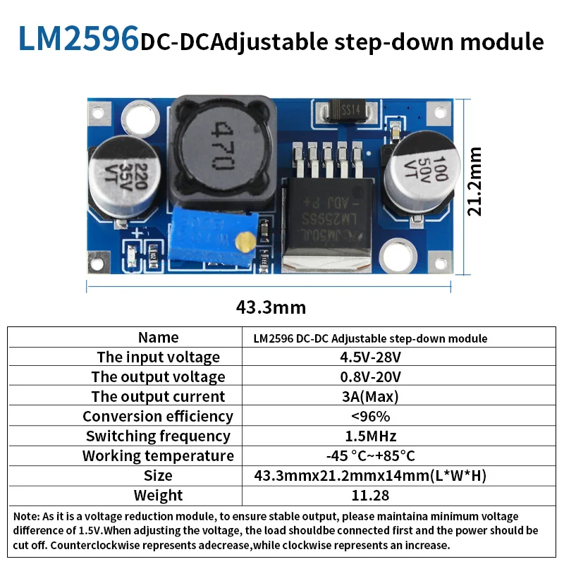 LM2596 DC-DC-Abwärtswandler 3,0-40V zu 1,5-35V Stromversorgungsmodul – Bild 4