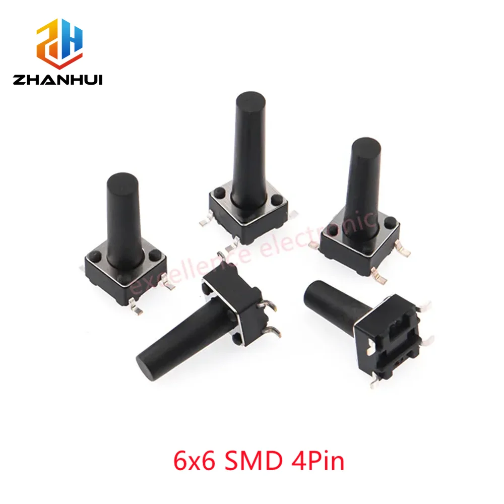 6x6mm Taktil-Schalter-Set, 10 Modelle (4,3-13mm) DIP & SMD (100 Stück) – Bild 4