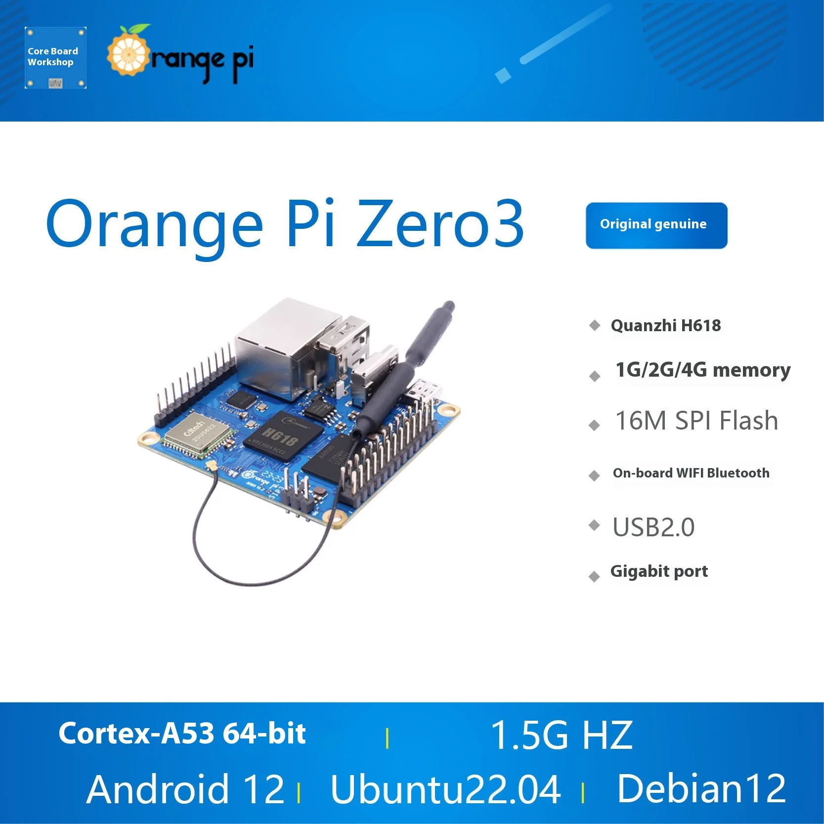Orange Pi Zero 3 DDR4 Allwinner H618 WiFi5+Bluetooth5.0 Mini-PC – Bild 2