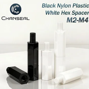 M2 M2.5 M3 M4 Schwarze Nylon-Sechskant-Abstandshalter, Gewinde-Säulenmontage, PCB-Kunststoff, Weiße