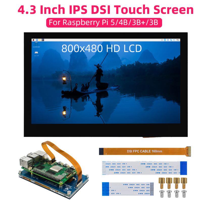 Raspberry Pi 4,3 Zoll DSI Touchscreen 800 x 480 IPS LCD-Modul MIPI TFT kapazitiver Monitor für RPI 5 4B 3B+ 3B