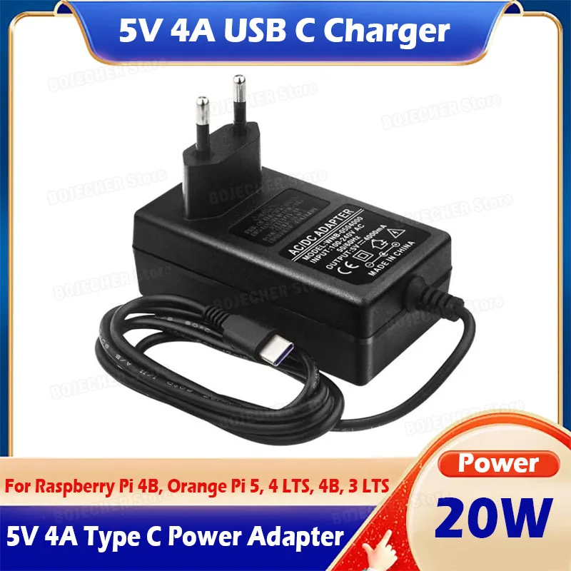 5V 4A USB-C-Ladegerät für Raspberry Pi 4B 20W Typ-C-Stromversorgungsadapter für Orange Pi 5/5B/4 LTS/4B/3