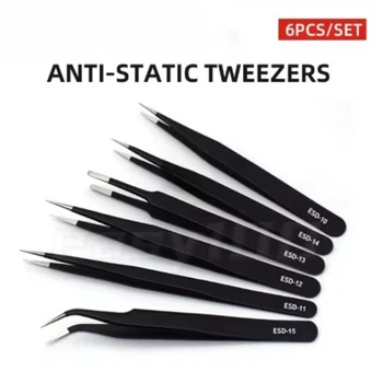 Präzisionspinzetten-Set ESD Antistatische Edelstahl-Pinzetten Reparaturwerkzeuge (6 Stück)