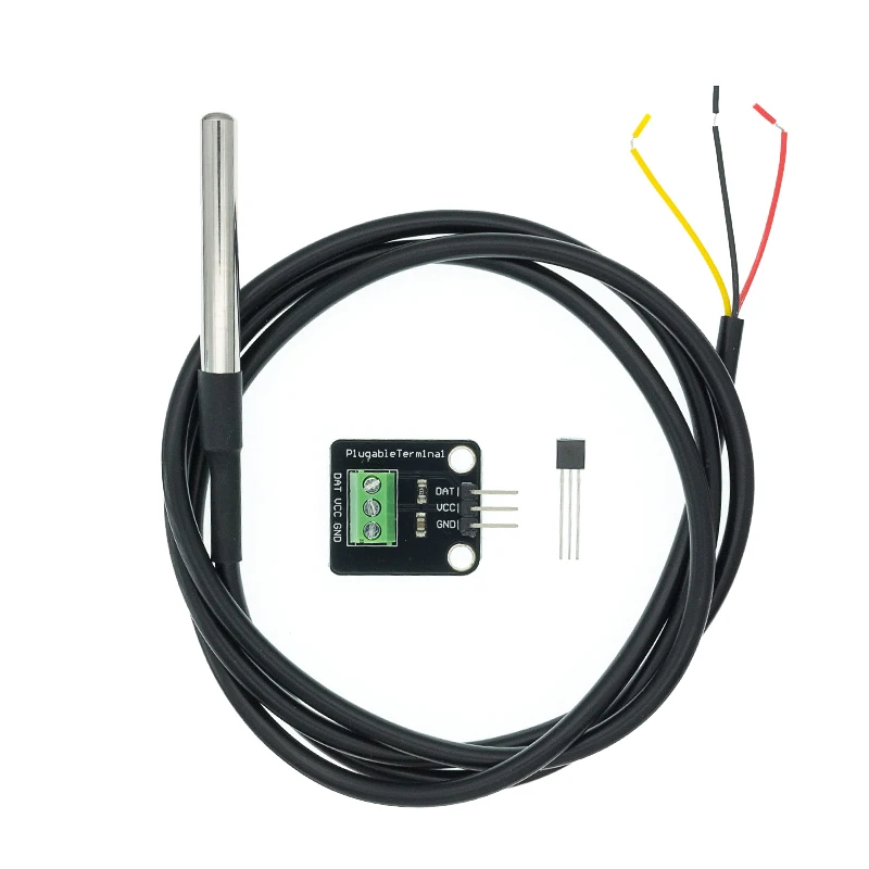 DS18B20 Temperatursensormodul-Kit, wasserdicht, 100 cm, digitales Sensorkabel, Edelstahl-Sondenklemmen-Adapter