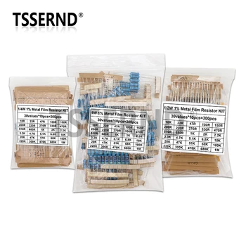 1/4W 1/2W 1W 1% Metallschichtwiderstand Sortiment Kit 10R -1M Ohm Widerstandssatz (300 Stück)