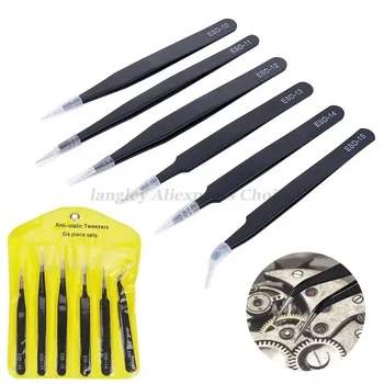 Recision-Pinzetten-Set, ESD, antistatisch, Edelstahl-Pinzette, Uhren-Reparatur-Werkzeug (6 Stück)
