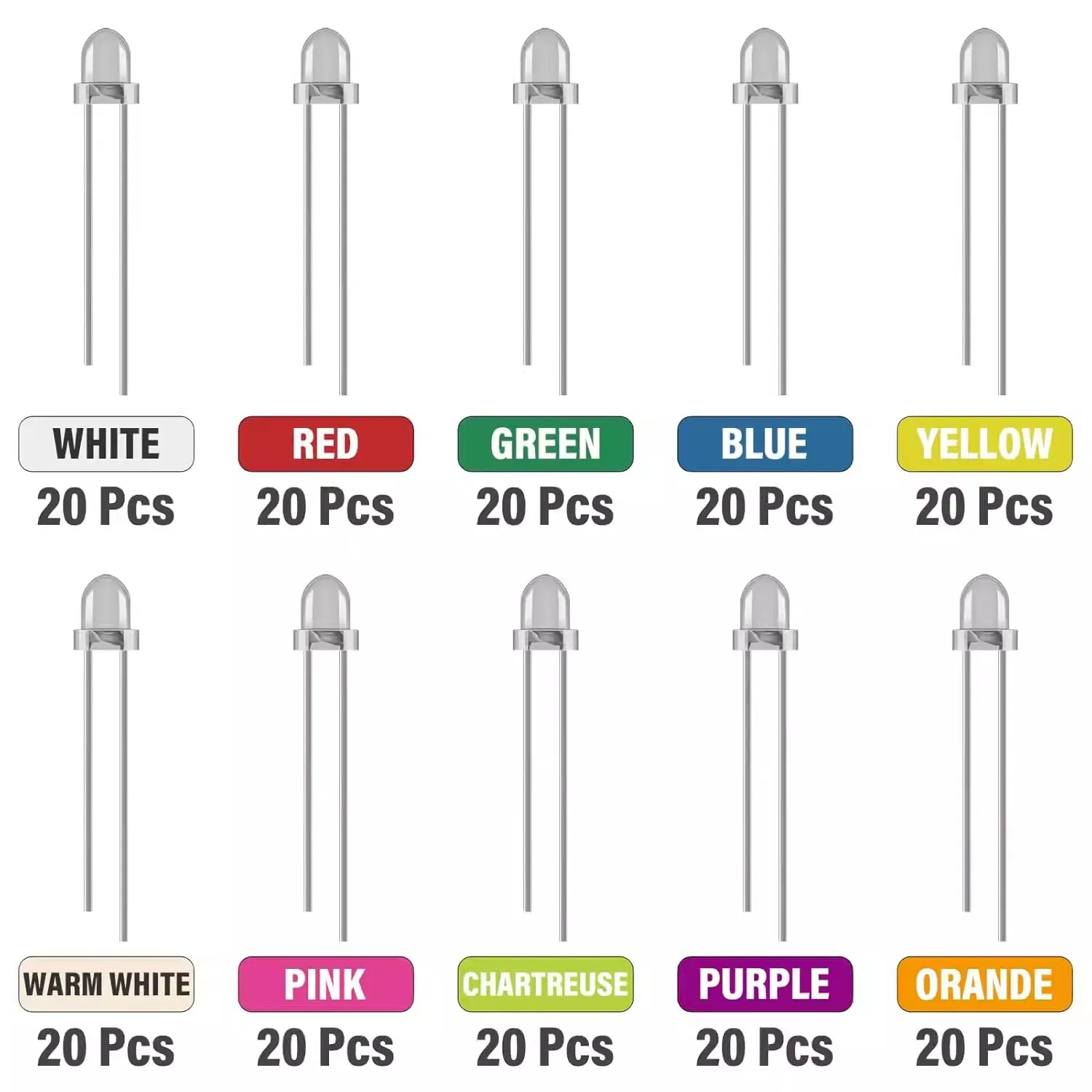 3-mm-LED-Leuchtdioden in verschiedenen Farben, warmweiß (200 Stück) – Bild 2