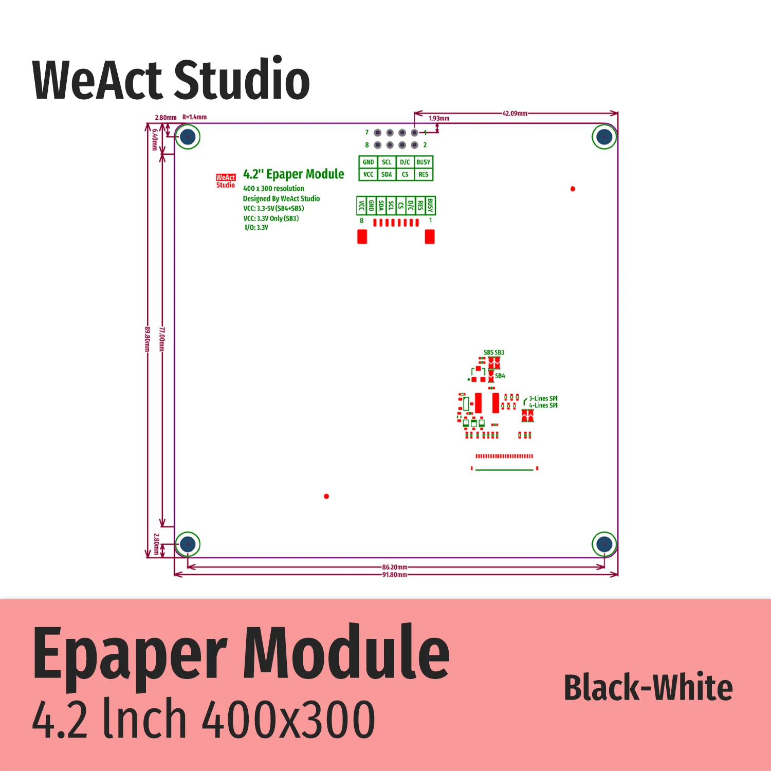 WeAct 4,2'' 4,2 Zoll Epaper Modul E-Paper E-Ink EInk Display – Bild 4