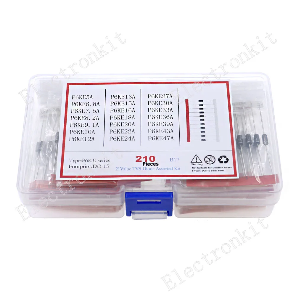 21-Wert-TVS-Dioden-Mix-Kit P6ke5A 6,8 A 7,5 A 8,2 A 9,1 A 10 A 12 A 13 A 15 A 16 A 18 A 20 A 22 A (210 Stück)