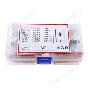 21-Wert-TVS-Dioden-Mix-Kit P6ke5A 6,8 A 7,5 A 8,2 A 9,1 A 10 A 12 A 13 A 15 A 16 A 18 A 20 A 22 A (210 Stück)