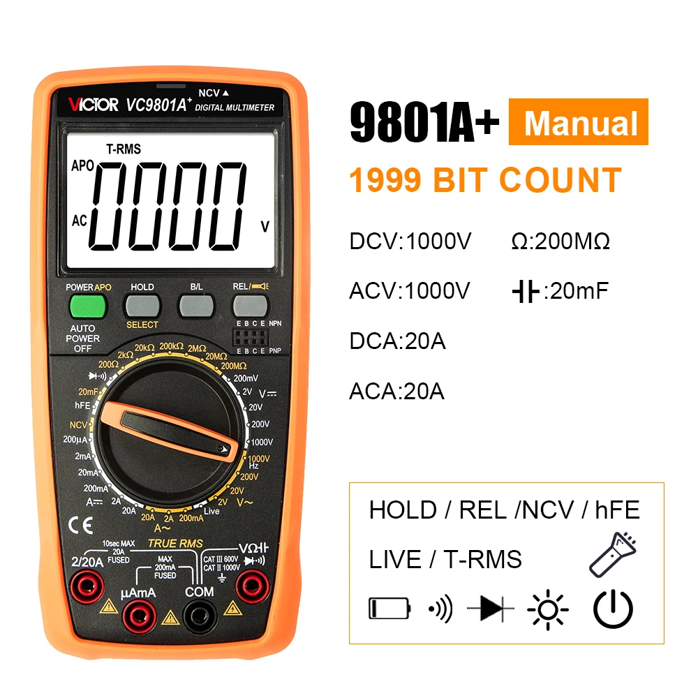 Digitales Multimeter Hochpräzises Digitalmultimeter 1999 True RMS 2000uF Kapazitätsmessgerät 20MHz Frequenz