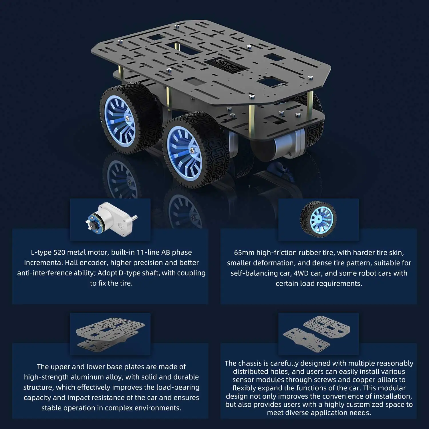 Yahboom Roboterauto-Chassis-Kit mit Rädern aus Aluminiumlegierung – Bild 3