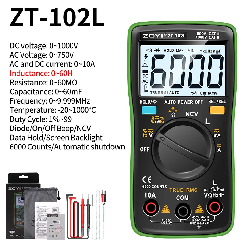 Digitalmultimeter, LCD-Multimeter, 6000 Zählungen, True RMS, Strom, Spannung, Kapazität, Widerstand