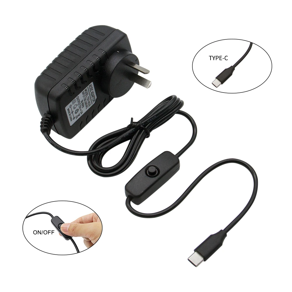 Raspberry Pi 4 Power Adapter 5V 3A Typ-C Mit AUF/OFF Schalter Taste EU UNS AU UK Stecker Ladegerät