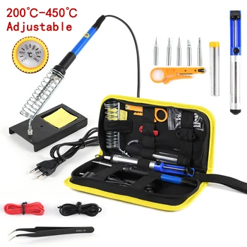Set 220V 60W Lötkolben-Kit 450 ° C Schweißwerkzeug-Set mit einstellbarer Temperatur, Lötsauger (15 Stück)