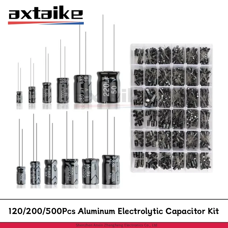 16V 25V 50V 0,1uF - 1000uF Aluminium-Elektrolytkondensator-Sortiment-Set in Box 1uF 4,7uF 10uF 47uF 220uF