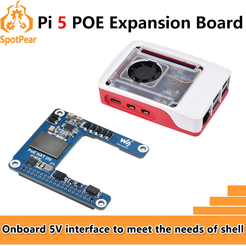 Raspberry Pi 5 PoE MINI HAT (H) 5V / 5A Power over RJ45 Ethernet 802.3af/at Moudle für Pi5 / CM5 Waveshare PoE