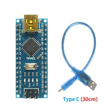 Nano 3.0 Mini USB ATMEGA168 Entwicklungsboard mit Typ-C-Kabel Kompatibel mit CH340 USB-Treiber ATMEGA328P