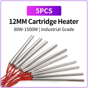 12mm Heizpatronen 80W-1500W Einzelkopf-Heizrohr Trockenes Heizelement 220V 380V Formheizung (5 Stück)