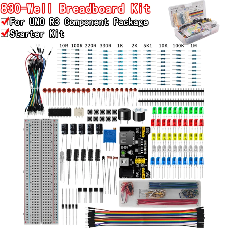 Elektronische Komponenten Kit Pack Starter DIY Projekt für Arduino R3 Gemeinsame Kondensatoren Widerstände