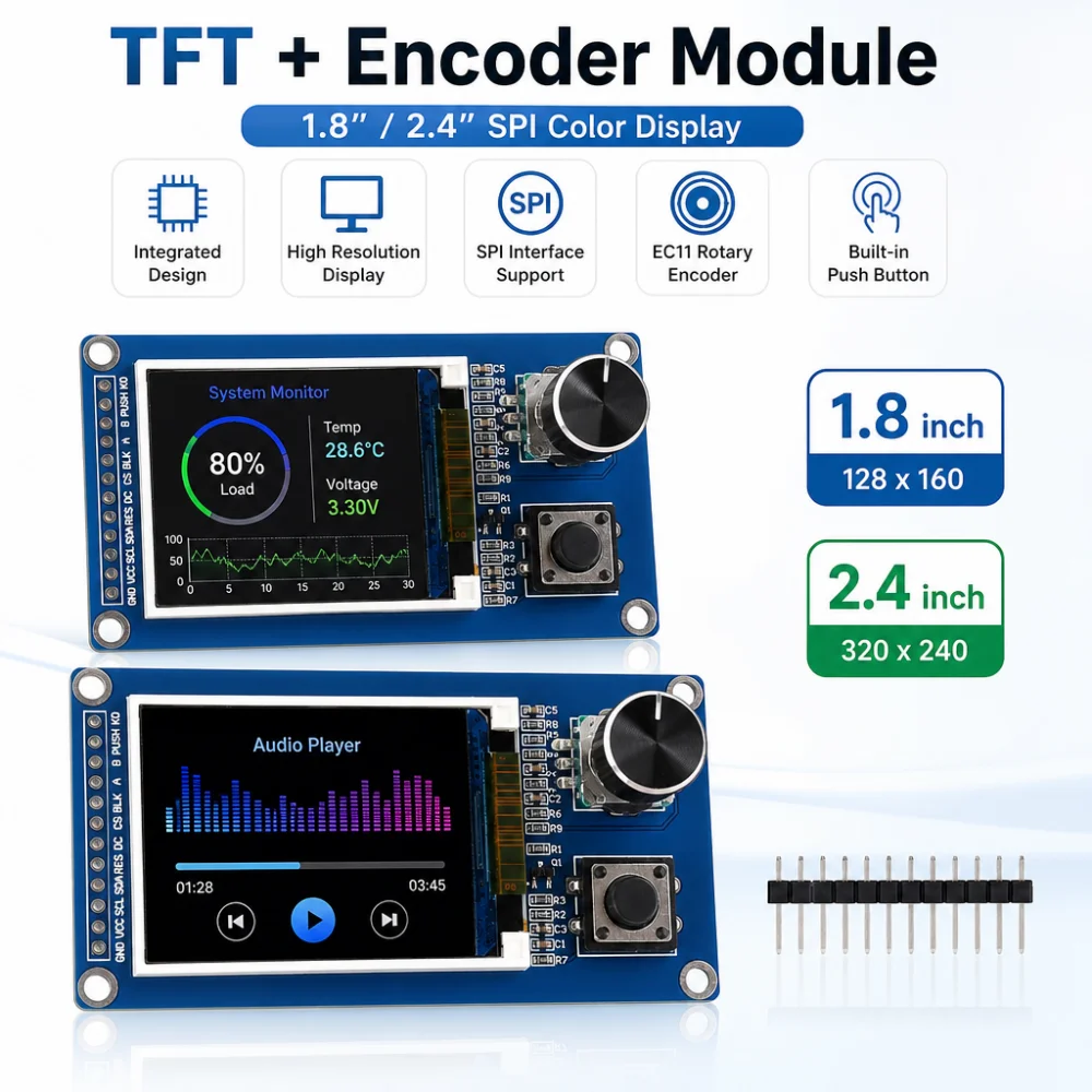 1,8/2,4 Zoll SPI TFT LCD-Modul mit EC11 Drehgeber ST7735/ST7789 128x160/320x240 Farbdisplay für Arduino ESP32