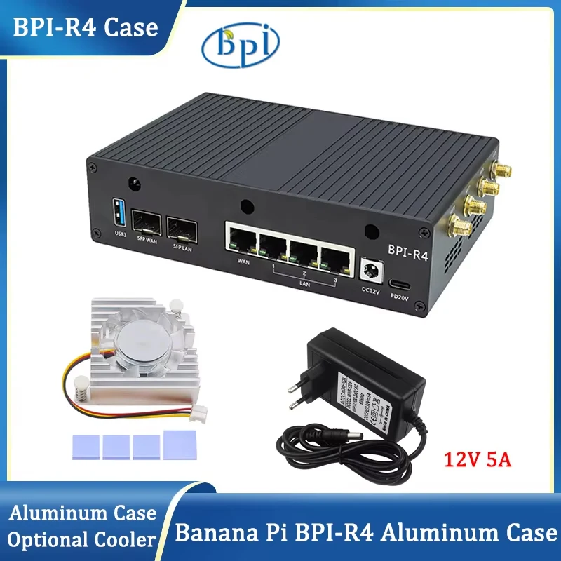 Banana Pi BPI-R4 Aluminiumgehäuse Metallgehäuse Optionales Lüfternetzteil für Banana Pi BPI-R4